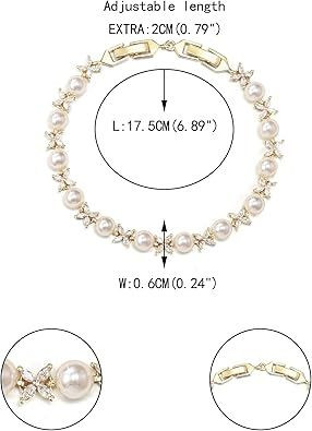 Gorgeous Cubic Zirconia Wedding Jewelry for Bride Bridesmaid, Elegant Simulated Pearl Teardrop Tennis Bracelet Gift for Women