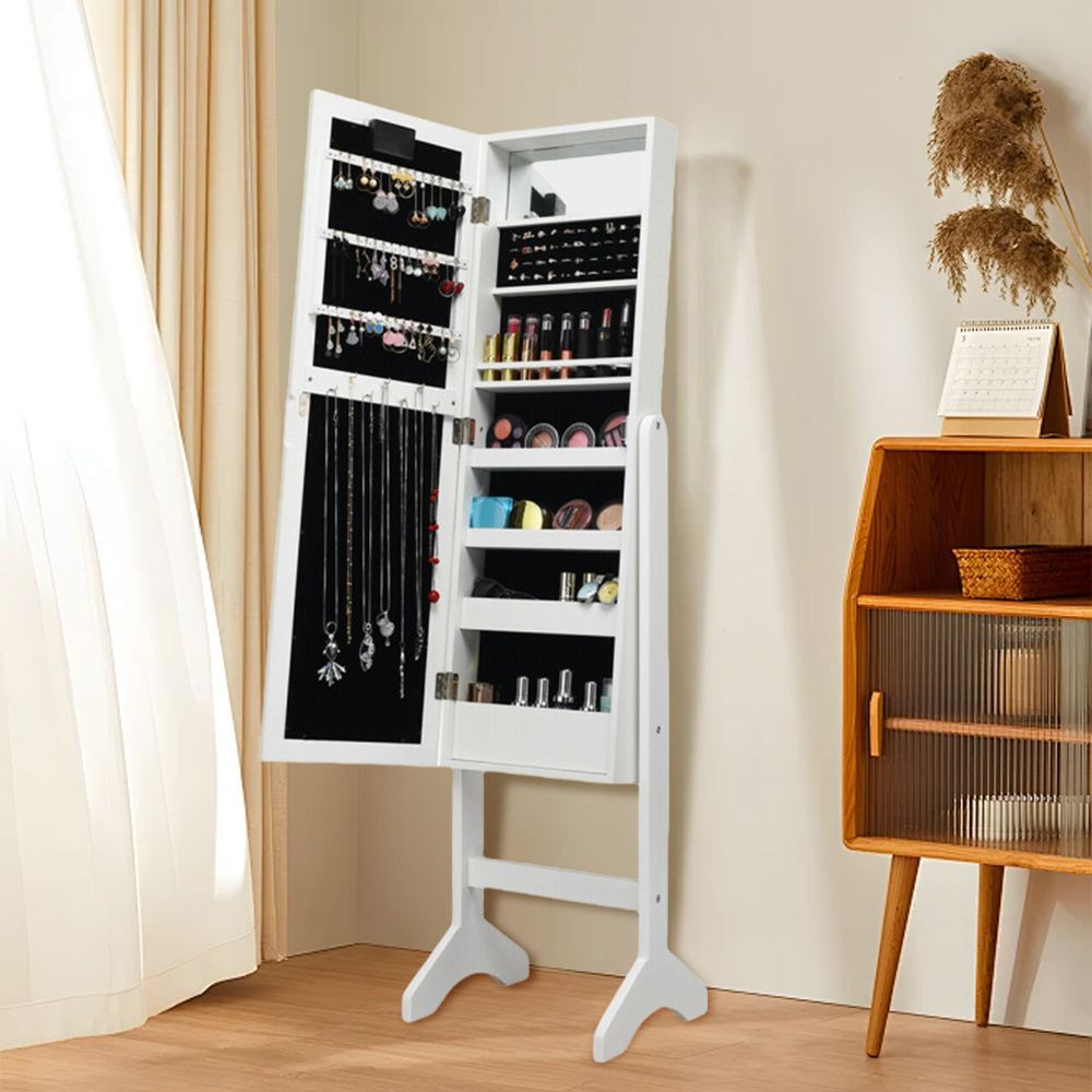 Mirrored Standing Jewelry Armoire Cabinet with LED Lights