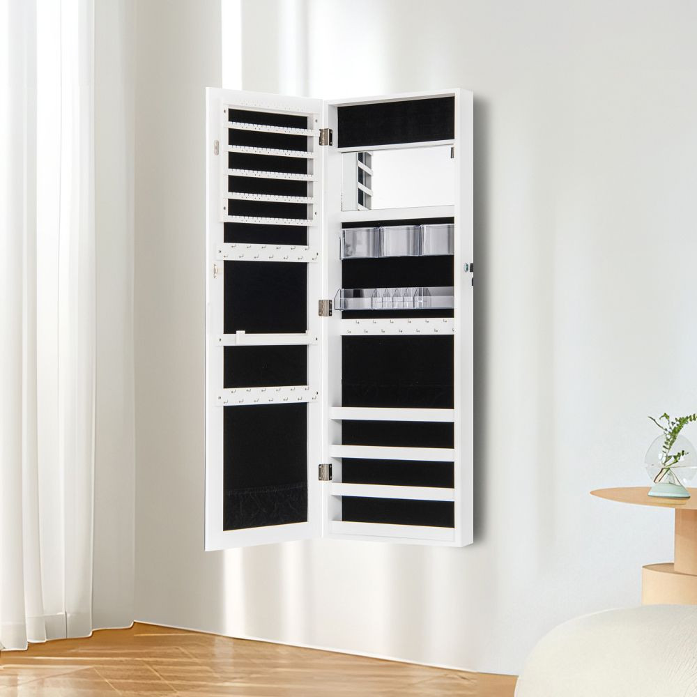43.5 Inch Jewelry Mirror Cabinet with Full-length Mirror and Adjustable Hangers