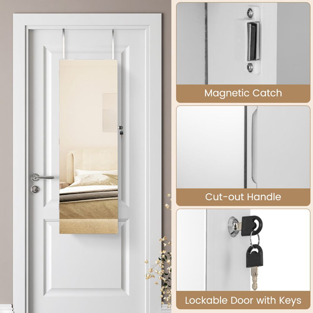 43.5 Inch Jewelry Mirror Cabinet with Full-length Mirror and Adjustable Hangers
