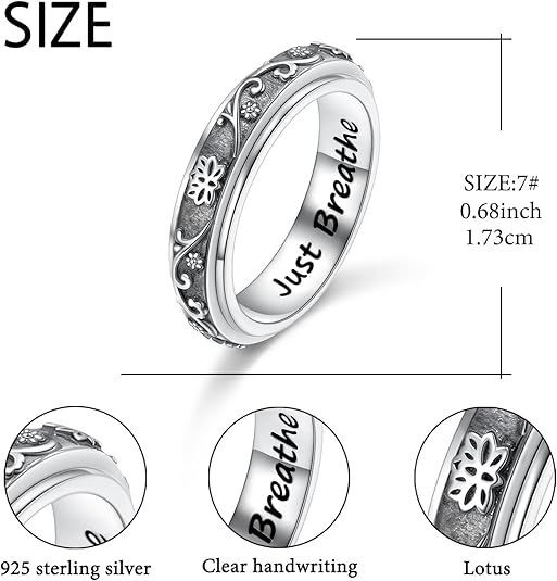 925 Sterling Silver Anxiety Relieve Rings Lotus Sunflower Spinner Fidget Ring Worry Relieving Boredom ADHD Autism Rings Stress Relief Band Ring Birthday Thanksgiving Christmas Jewelry for Women