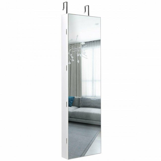 Wall and Door Mounted Mirrored Jewelry Cabinet with Lights