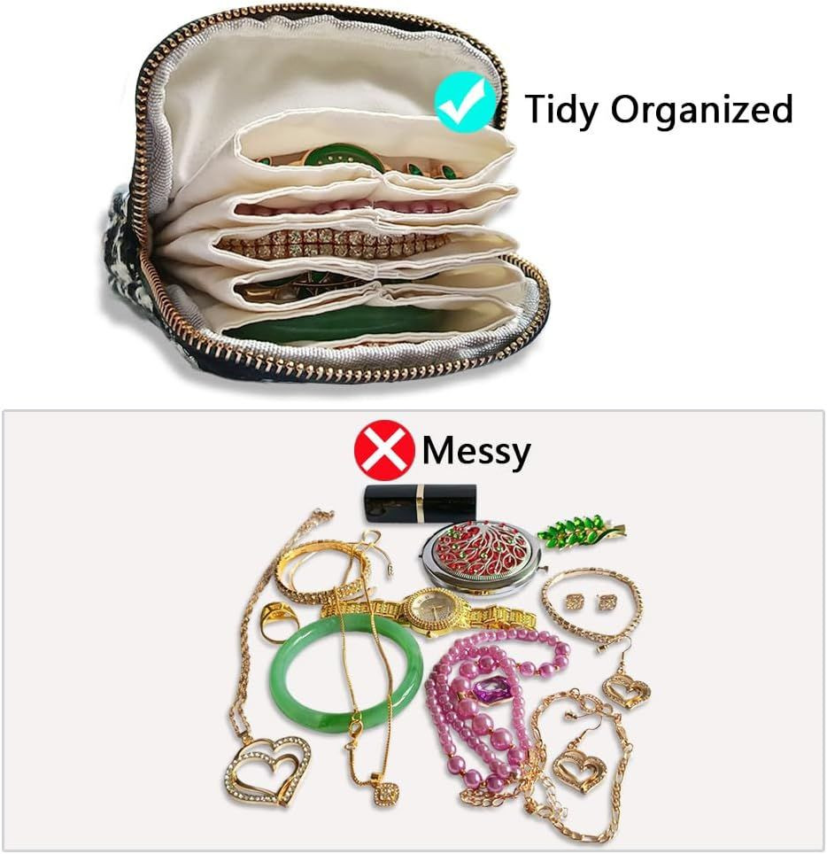 Small Travel Jewelry Pouch - Durable Tweed Mini Jewelry Storage Case, Chic Home Organizer for Rings, Earrings, Necklaces, Watches, Bracelets, Bangles, Women Girls Mom Gift