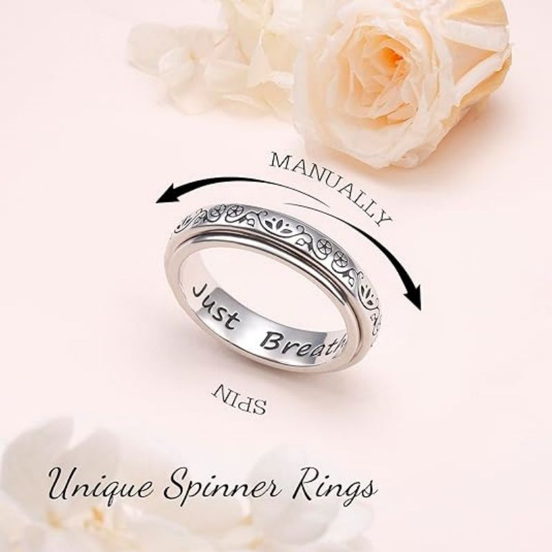 Anxiety Relieve Rings 925 Sterling Silver Spinner Fidget Ring Worry Stress Relieving Boredom ADHD Autism Ring Platinum Plated Jewelry Birthday Gifts for Women Men