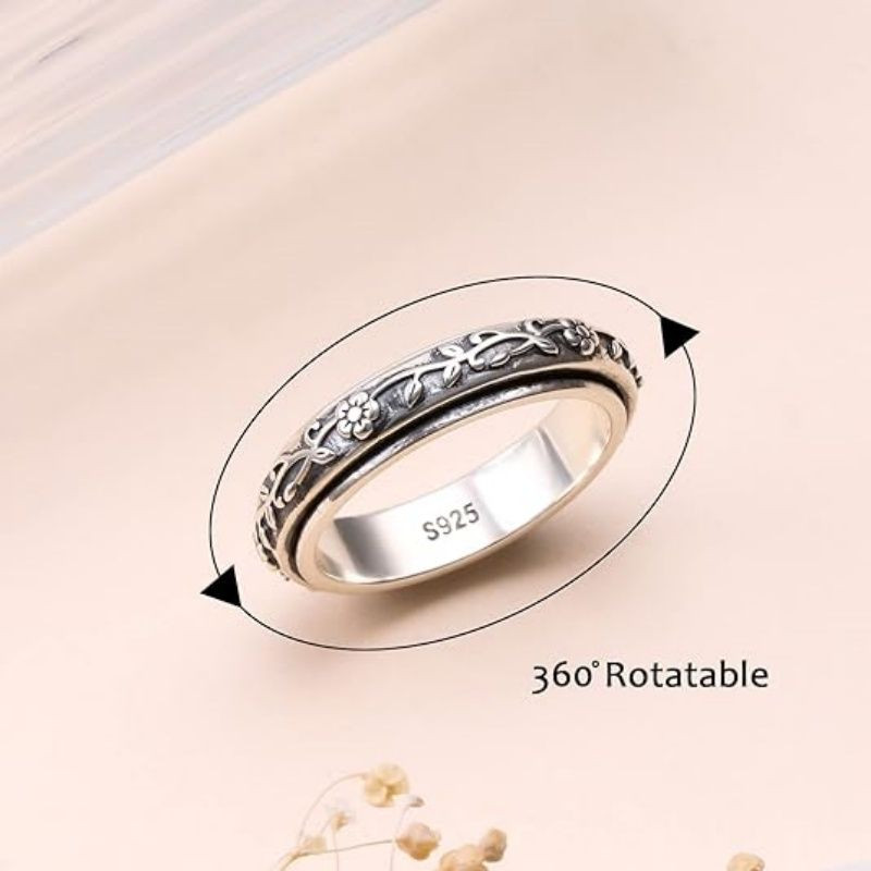 Anxiety Relieve Rings 925 Sterling Silver Spinner Fidget Ring Worry Stress Relieving Boredom ADHD Autism Ring Platinum Plated Jewelry Birthday Gifts for Women Men