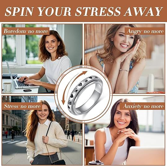 Anxiety Relieve Rings 925 Sterling Silver Spinner Fidget Ring Worry Stress Relieving Boredom ADHD Autism Ring Platinum Plated Jewelry Birthday Gifts for Women Men
