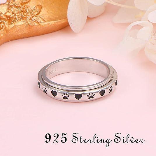 Anxiety Relieve Rings 925 Sterling Silver Spinner Fidget Ring Worry Stress Relieving Boredom ADHD Autism Ring Platinum Plated Jewelry Birthday Gifts for Women Men