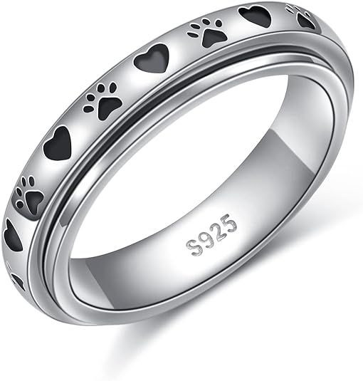 Anxiety Relieve Rings 925 Sterling Silver Spinner Fidget Ring Worry Stress Relieving Boredom ADHD Autism Ring Platinum Plated Jewelry Birthday Gifts for Women Men
