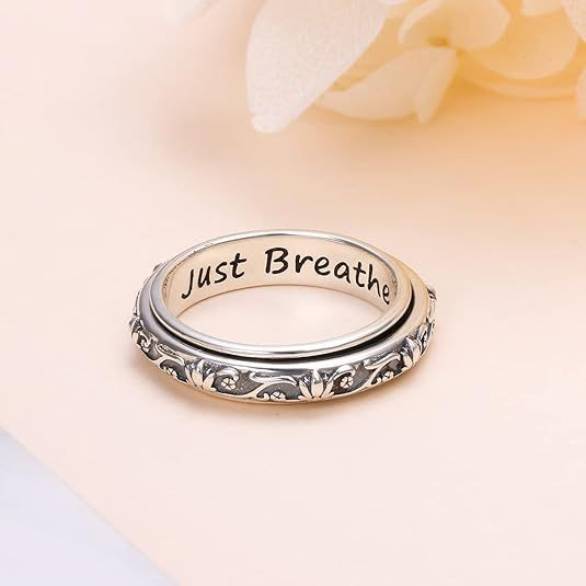 Anxiety Relieve Rings 925 Sterling Silver Spinner Fidget Ring Worry Stress Relieving Boredom ADHD Autism Ring Platinum Plated Jewelry Birthday Gifts for Women Men