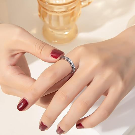 Anxiety Relieve Rings 925 Sterling Silver Spinner Fidget Ring Worry Stress Relieving Boredom ADHD Autism Ring Platinum Plated Jewelry Birthday Gifts for Women Men