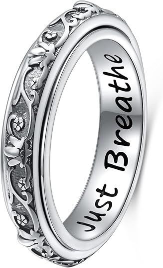Anxiety Relieve Rings 925 Sterling Silver Spinner Fidget Ring Worry Stress Relieving Boredom ADHD Autism Ring Platinum Plated Jewelry Birthday Gifts for Women Men