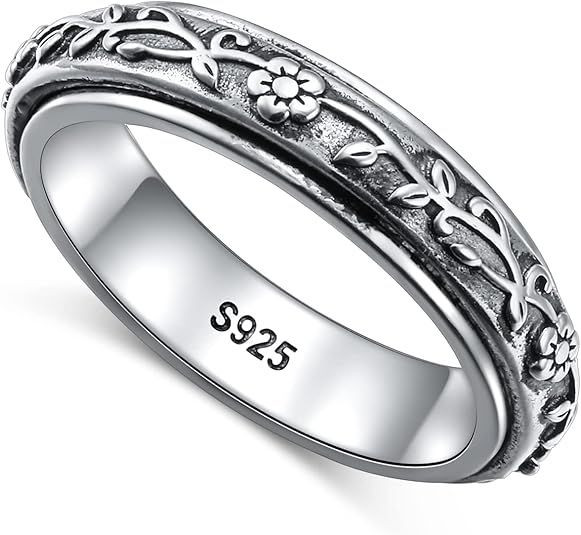 Anxiety Relieve Rings 925 Sterling Silver Spinner Fidget Ring Worry Stress Relieving Boredom ADHD Autism Ring Platinum Plated Jewelry Birthday Gifts for Women Men