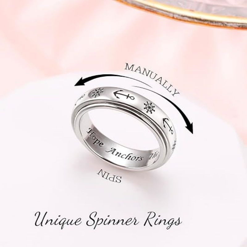 Anxiety Relieve Rings 925 Sterling Silver Spinner Fidget Ring Worry Stress Relieving Boredom ADHD Autism Ring Platinum Plated Jewelry Birthday Gifts for Women Men