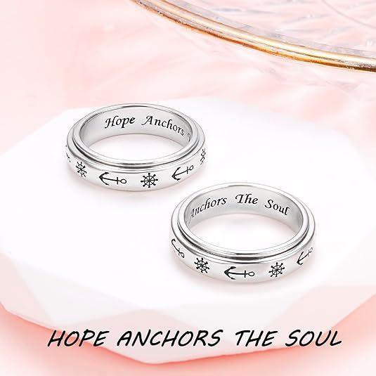 Anxiety Relieve Rings 925 Sterling Silver Spinner Fidget Ring Worry Stress Relieving Boredom ADHD Autism Ring Platinum Plated Jewelry Birthday Gifts for Women Men