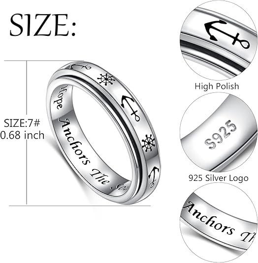 Anxiety Relieve Rings 925 Sterling Silver Spinner Fidget Ring Worry Stress Relieving Boredom ADHD Autism Ring Platinum Plated Jewelry Birthday Gifts for Women Men