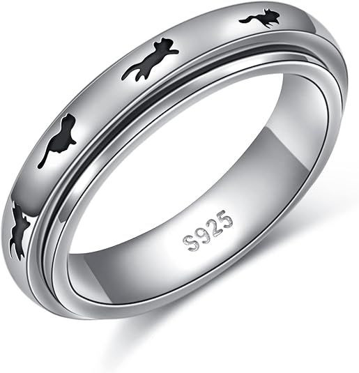 Anxiety Relieve Rings 925 Sterling Silver Spinner Fidget Ring Worry Stress Relieving Boredom ADHD Autism Ring Platinum Plated Jewelry Birthday Gifts for Women Men