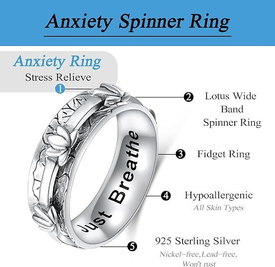 Anxiety Relieve Rings 925 Sterling Silver Spinner Fidget Ring Worry Stress Relieving Boredom ADHD Autism Ring Platinum Plated Jewelry Birthday Gifts for Women Men