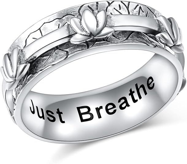 Anxiety Relieve Rings 925 Sterling Silver Spinner Fidget Ring Worry Stress Relieving Boredom ADHD Autism Ring Platinum Plated Jewelry Birthday Gifts for Women Men