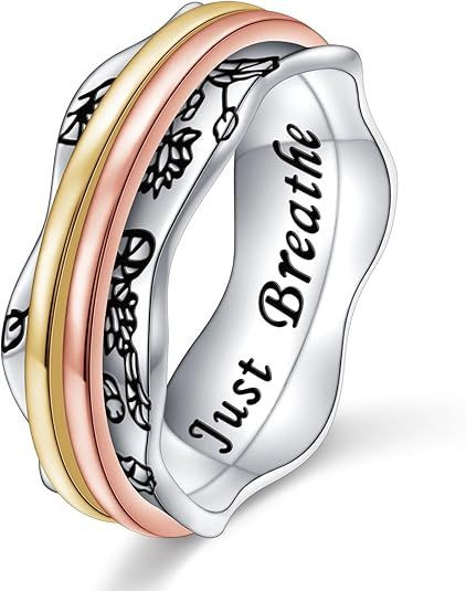 Anxiety Relieve Rings 925 Sterling Silver Spinner Fidget Ring Worry Stress Relieving Boredom ADHD Autism Ring Platinum Plated Jewelry Birthday Gifts for Women Men