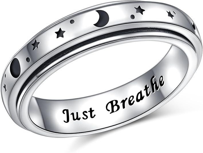 Anxiety Relieve Rings 925 Sterling Silver Spinner Fidget Ring Worry Stress Relieving Boredom ADHD Autism Ring Platinum Plated Jewelry Birthday Gifts for Women Men
