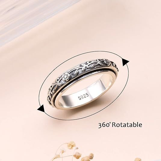 Anxiety Relieve Rings 925 Sterling Silver Spinner Fidget Ring Worry Stress Relieving Boredom ADHD Autism Ring Platinum Plated Jewelry Birthday Gifts for Women Men