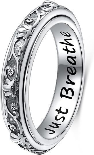 Anxiety Relieve Rings 925 Sterling Silver Spinner Fidget Ring Worry Stress Relieving Boredom ADHD Autism Ring Platinum Plated Jewelry Birthday Gifts for Women Men