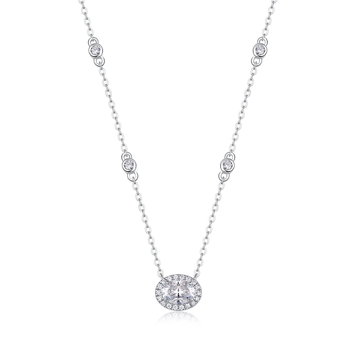 White Summer Night - A fashionable and popular jewelry necklace pendant set, featuring Monnes stone, made of 925 silver and plated with platinum diamonds