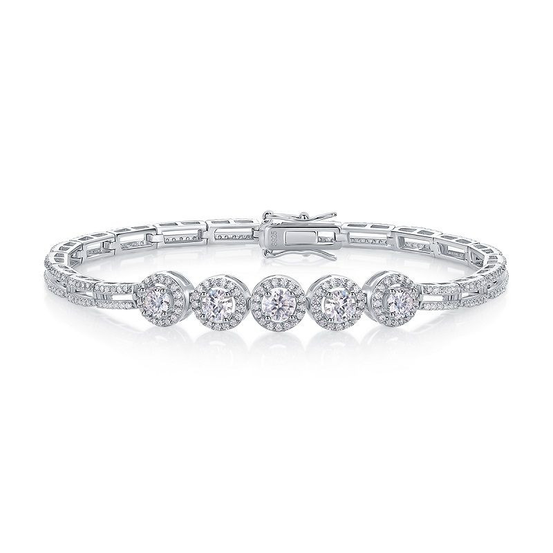 Silver - Made of morganite, 925 sterling silver and platinum-plated diamonds, it is a fashionable jewelry bracelet and a luxurious silver accessory.