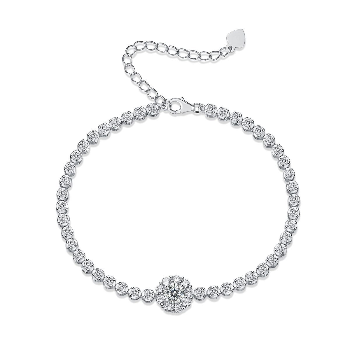 Made of morganite, 925 sterling silver and platinum-plated diamonds, it is a fashionable jewelry bracelet and a luxurious silver accessory.