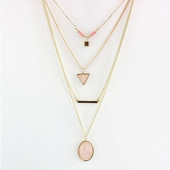 Oliva 4 Layered Necklace In Rose Quartz And Turquoise Stone