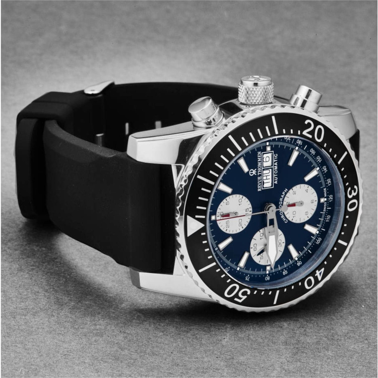 Revue Thommen Men's 17030.6525 'Divers' Blue Dial Day-Date Chronograph Rubber Strap Automatic Watch