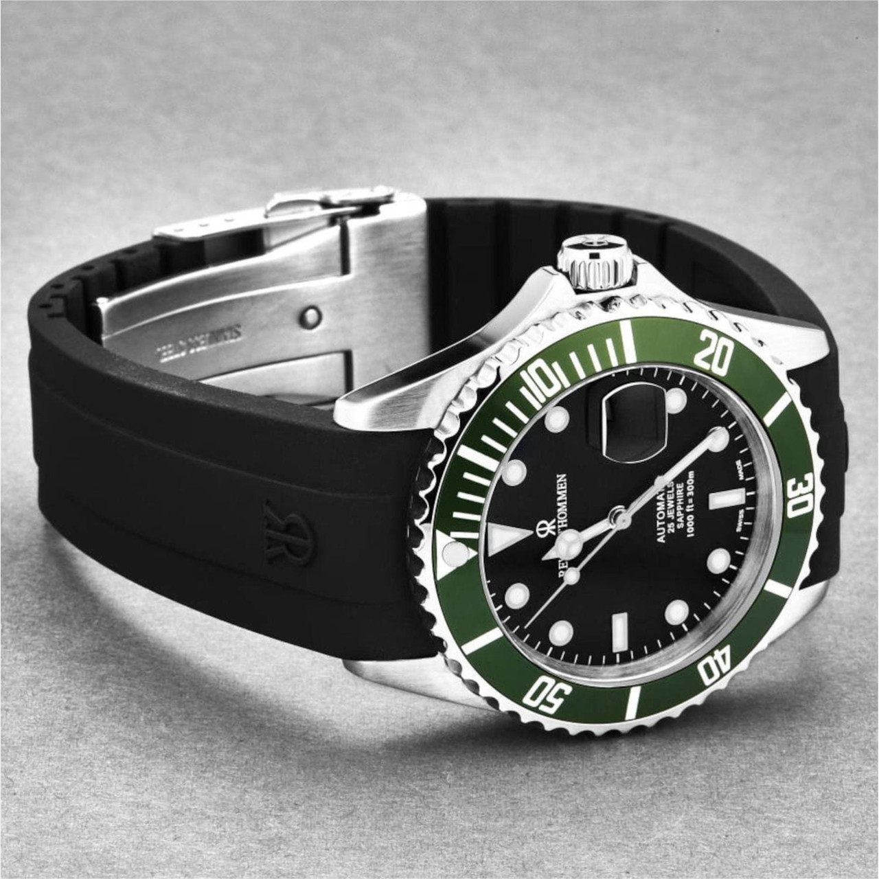 Revue Thommen 17571.2834 Men's 'Diver' Black Dial Rubber Strap Swiss Automatic Watch