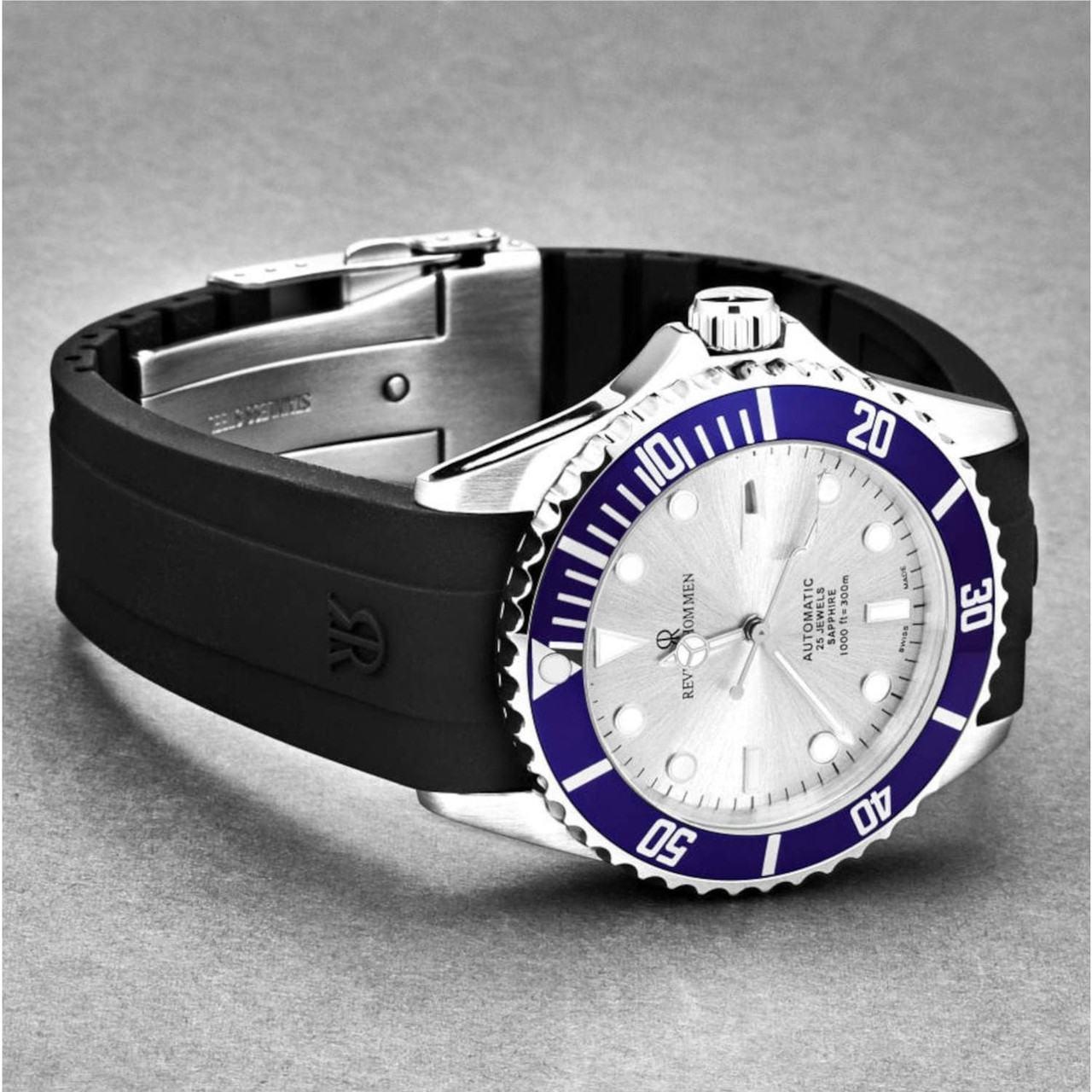 Revue Thommen 17571.2825 Men's 'Diver' Silver Dial Rubber Strap Swiss Automatic Watch