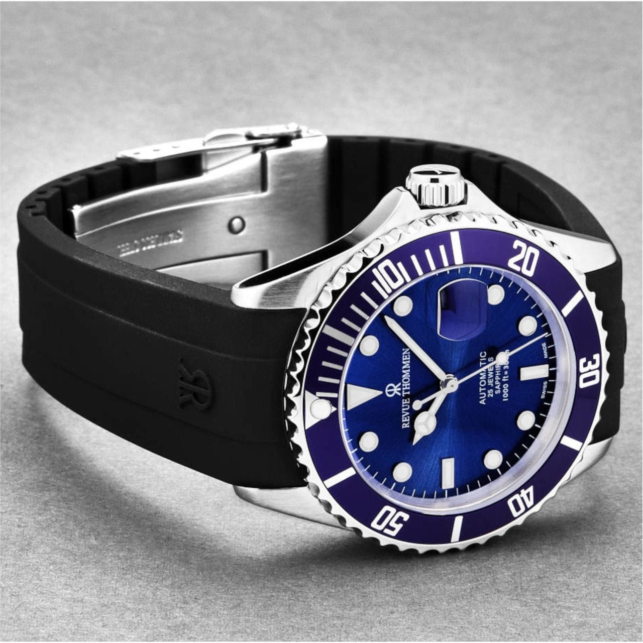 Revue Thommen 17571.2828 Men's 'Diver' Blue Dial Rubber Strap Swiss Automatic Watch
