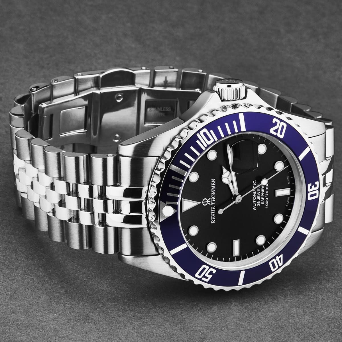 Revue Thommen Men's 'Diver' Black Dial Stainless Steel Bracelet Automatic Watch 17571.2235