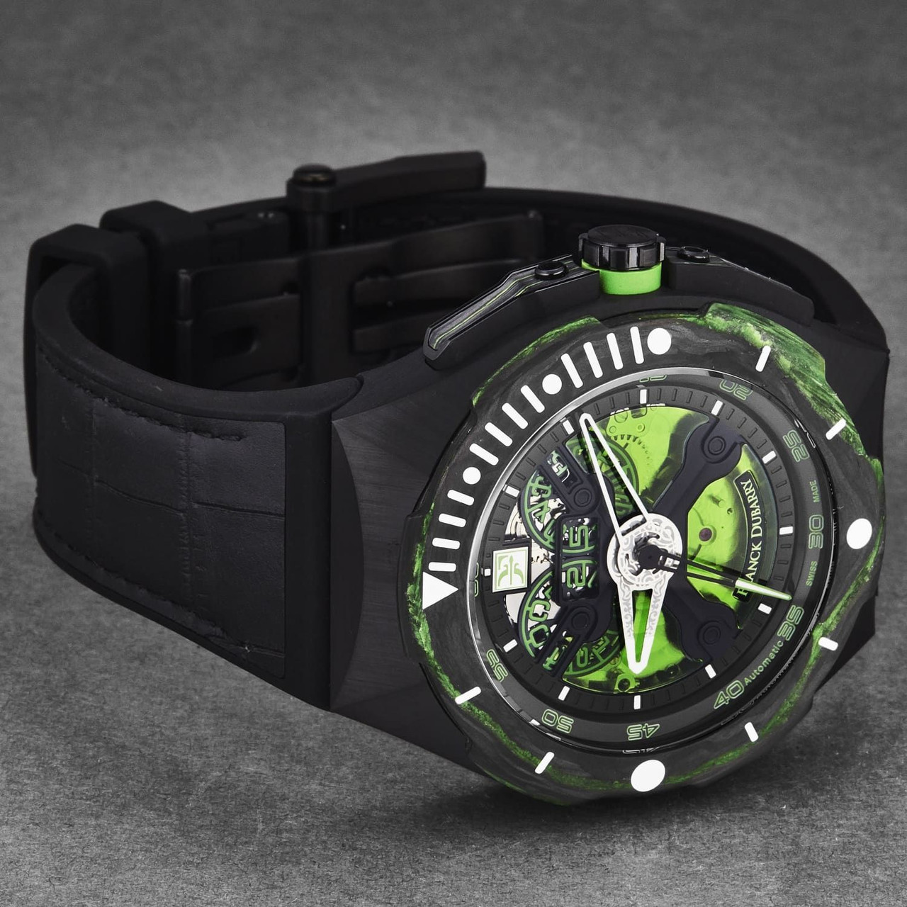 Franck Dubarry Men's 'Diver' Big Date Green Dial Black Rubber Strap Automatic Watch DIV-04