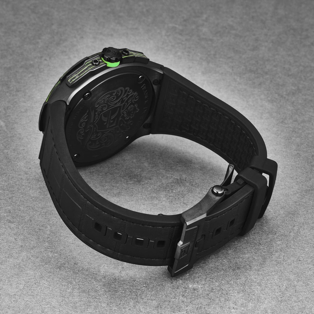 Franck Dubarry Men's 'Diver' Big Date Green Dial Black Rubber Strap Automatic Watch DIV-04