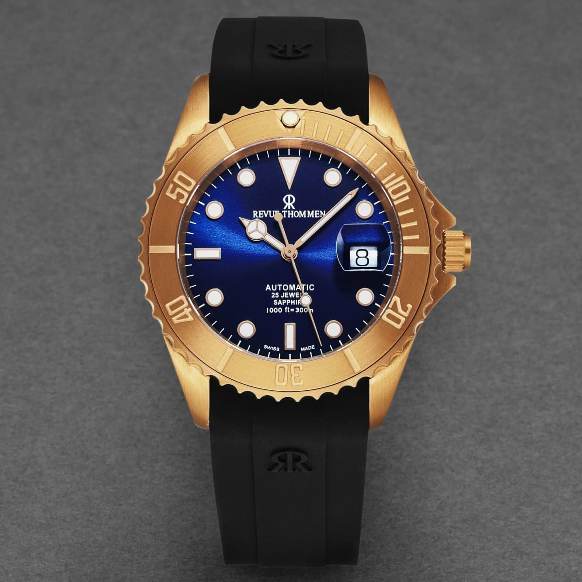 Revue Thommen Men's 'Diver' Blue Dial Black Rubber Strap Bronze/Steel Automatic Watch 17571.2895