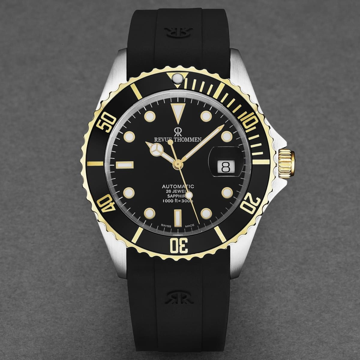 Revue Thommen Men's 'Diver' Black Dial Black Rubber Strap Swiss Automatic Watch 17571.2847