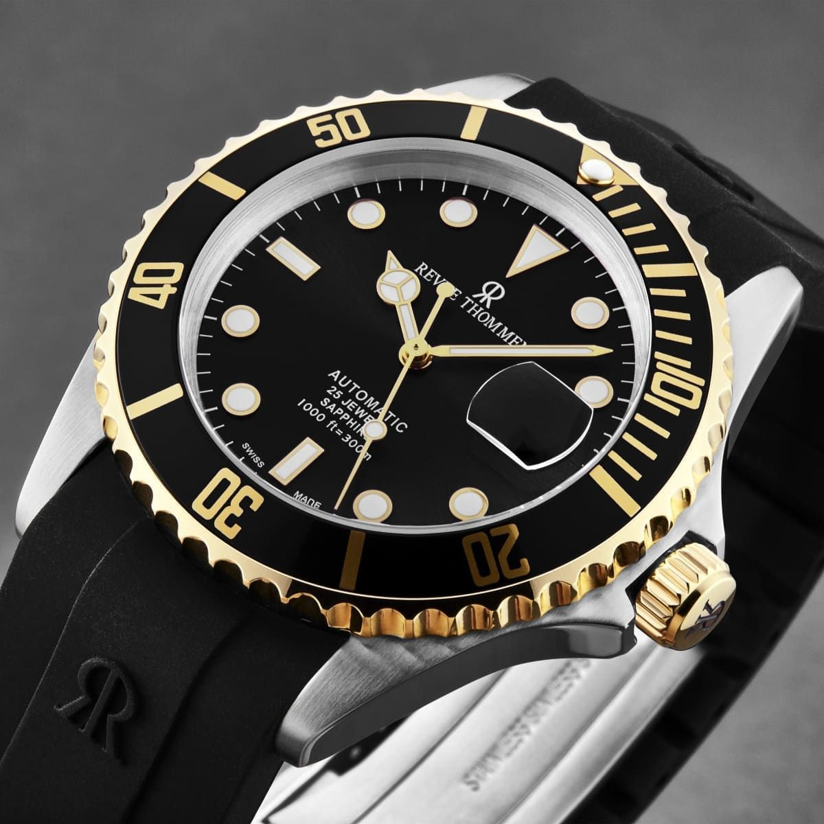 Revue Thommen Men's 'Diver' Black Dial Black Rubber Strap Swiss Automatic Watch 17571.2847