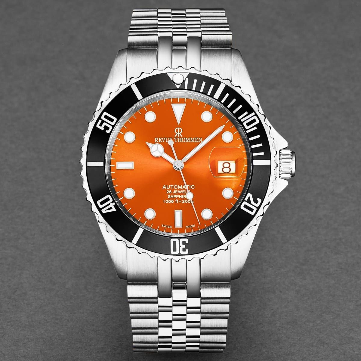 Revue Thommen Men's 'Diver' Orange Dial Stainless Steel Bracelet Automatic Watch 17571.2239