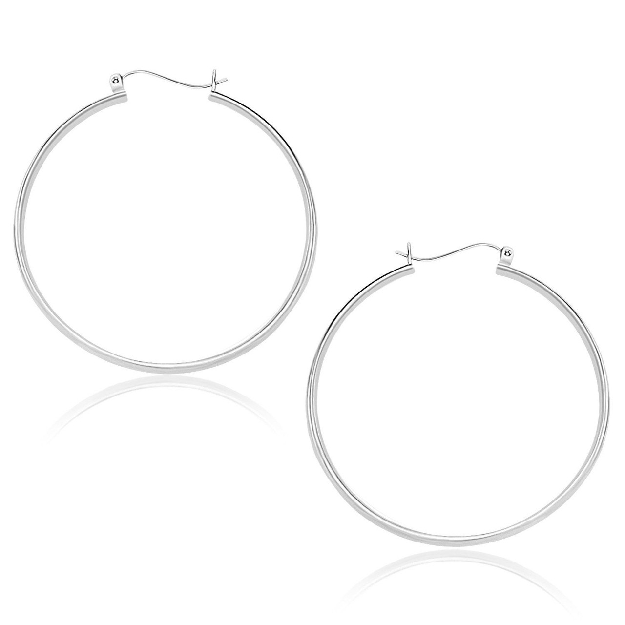 10k White Gold Polished Hoop Earrings (1.5x40mm)