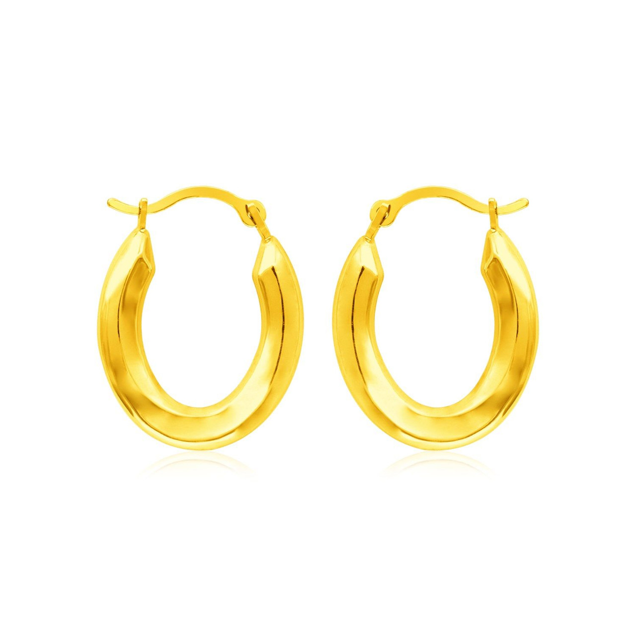 14k Yellow Gold Polished Oval Hoop Earrings