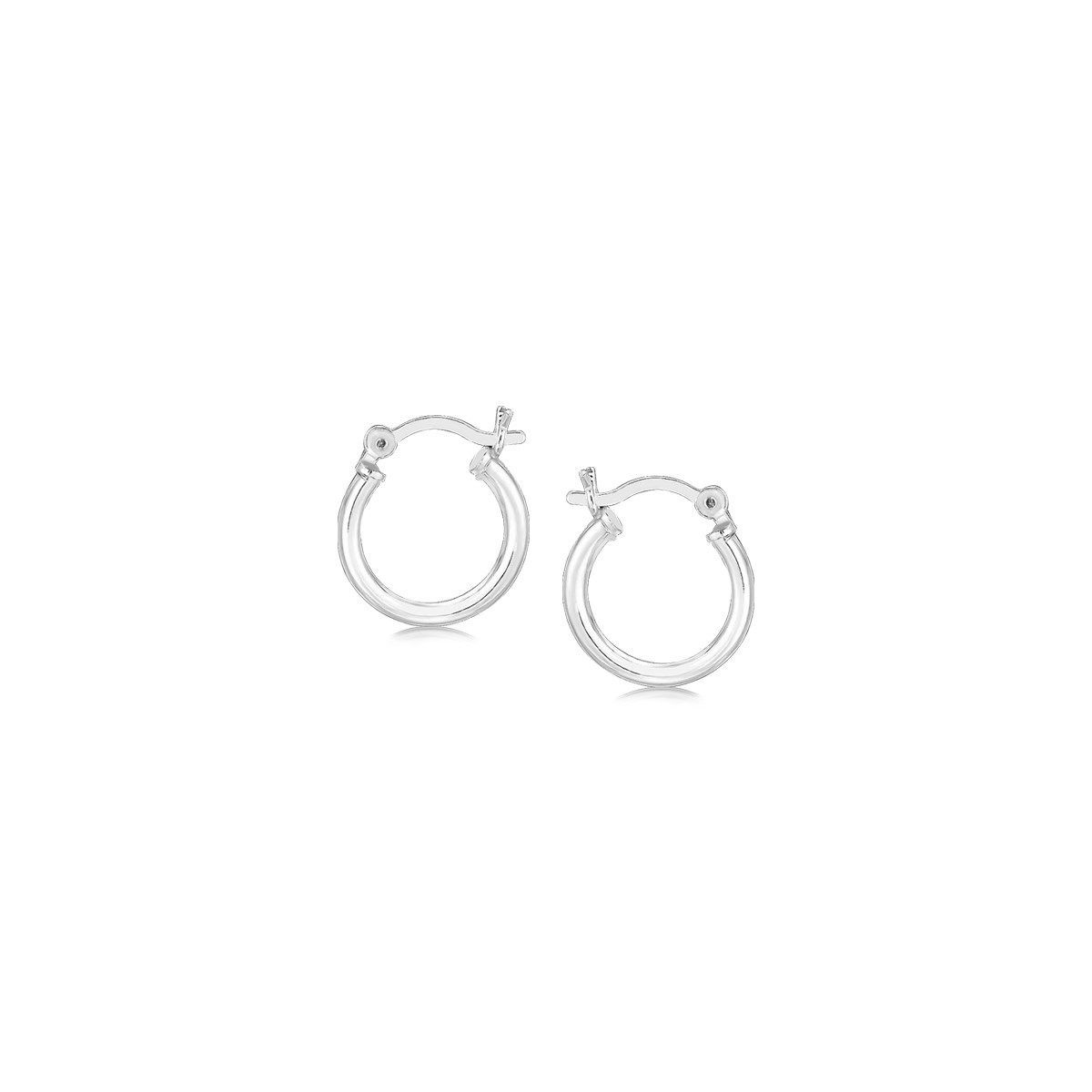 Sterling Silver Rhodium Plated Thin and Small Polished Hoop Earrings (2x10mm)
