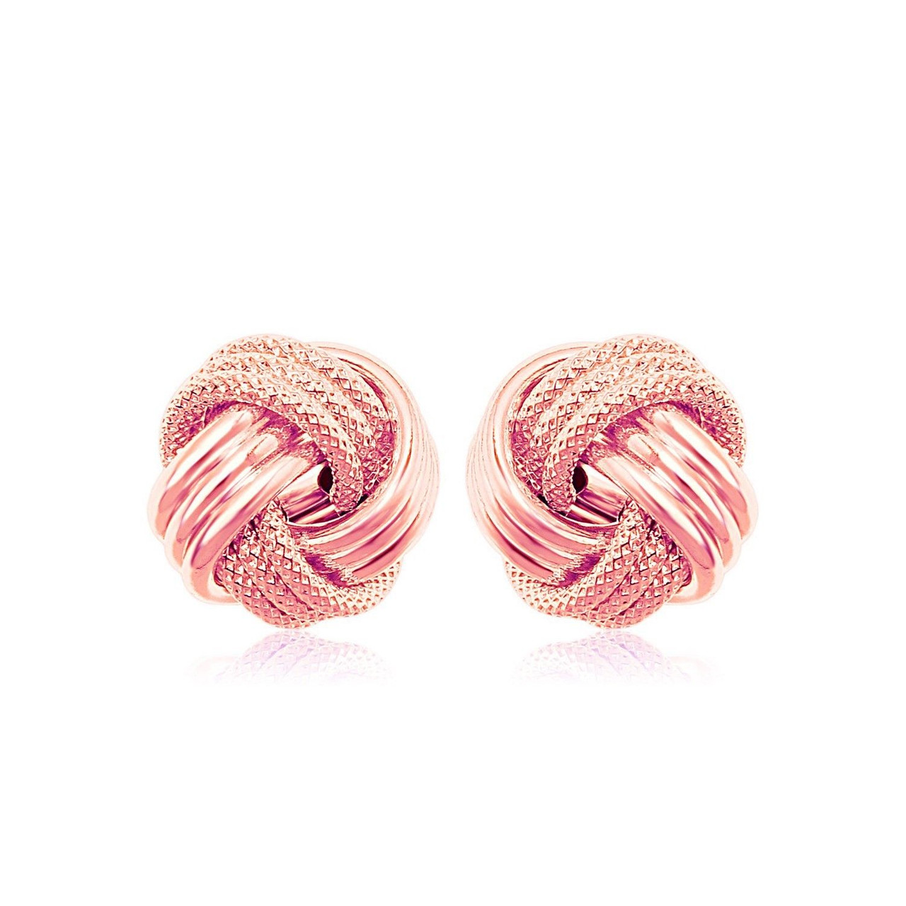 14k Rose Gold Love Knot with Ridge Texture Earrings