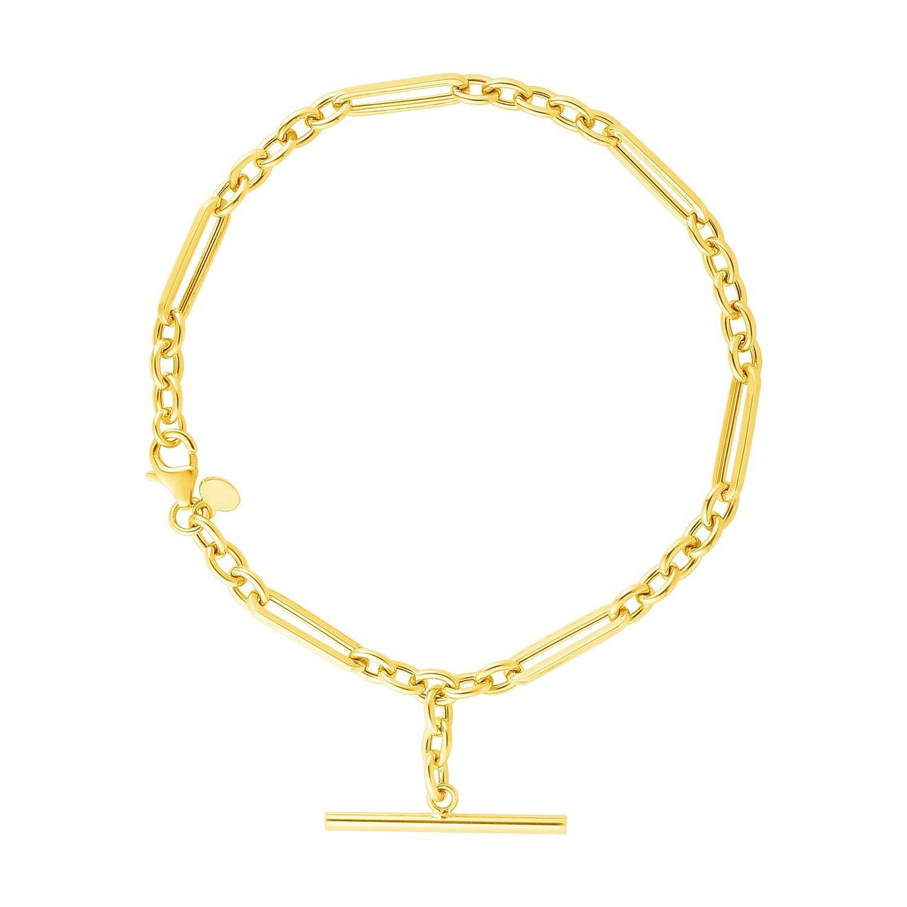 14k Yellow Gold 7 1/5 inch Alternating Oval and Round Chain Bracelet with Toggle