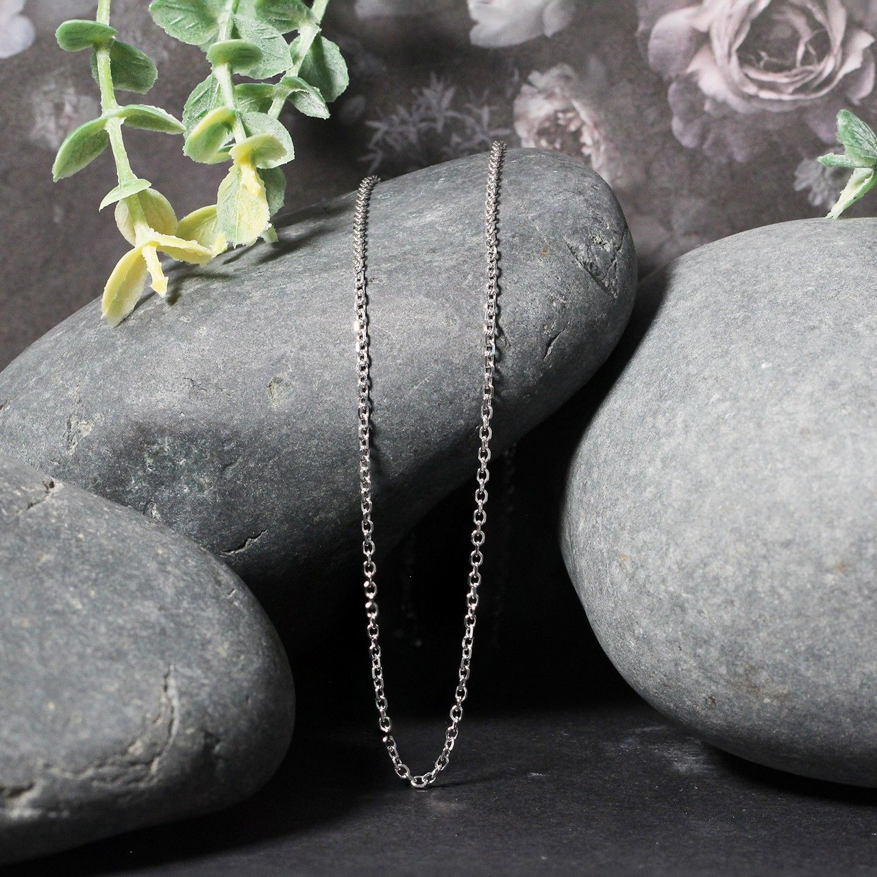 14k White Gold Diamond Cut Cable Link Chain 1.5mm