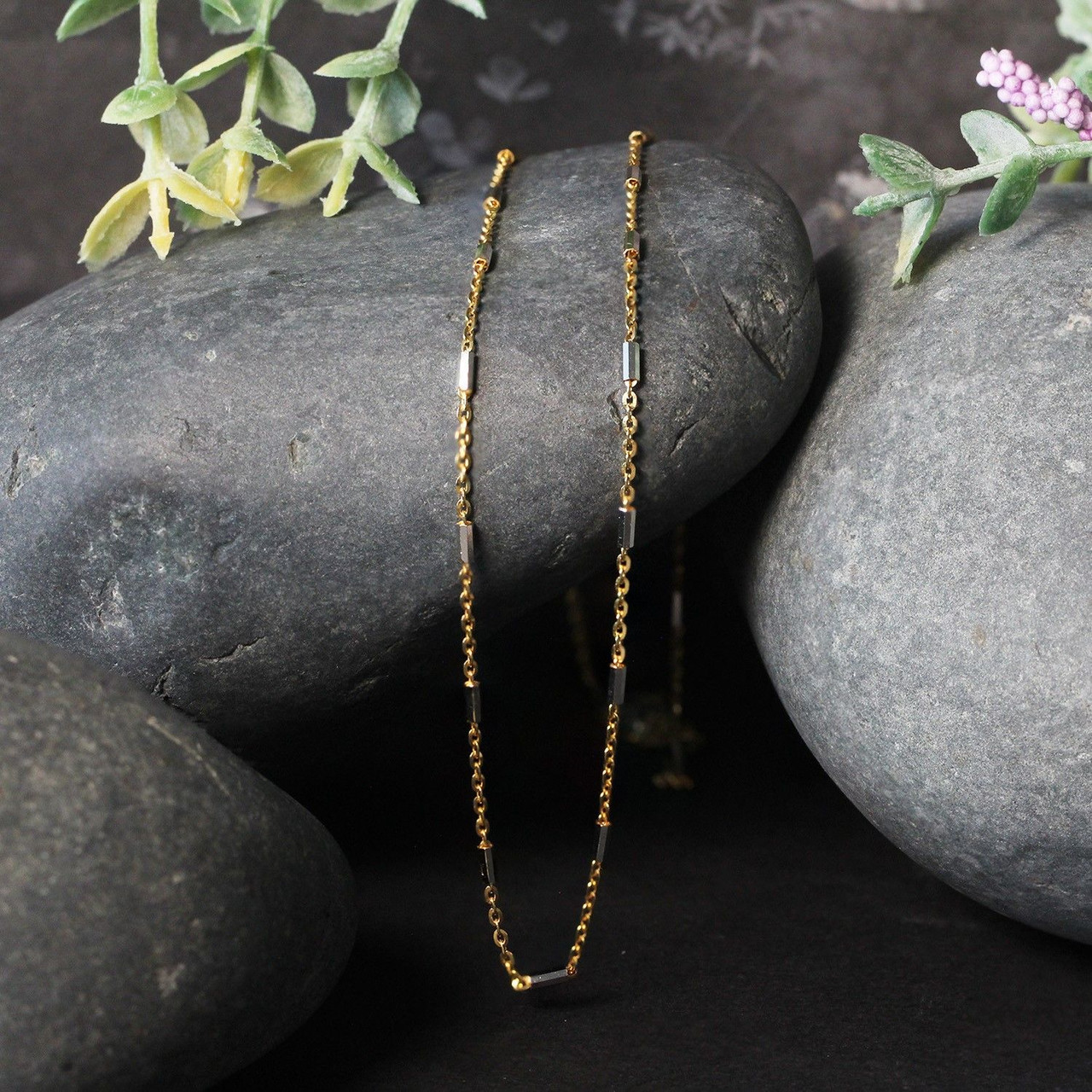 Bar Links Pendant Chain in 14k Two Tone Gold (1.4mm)