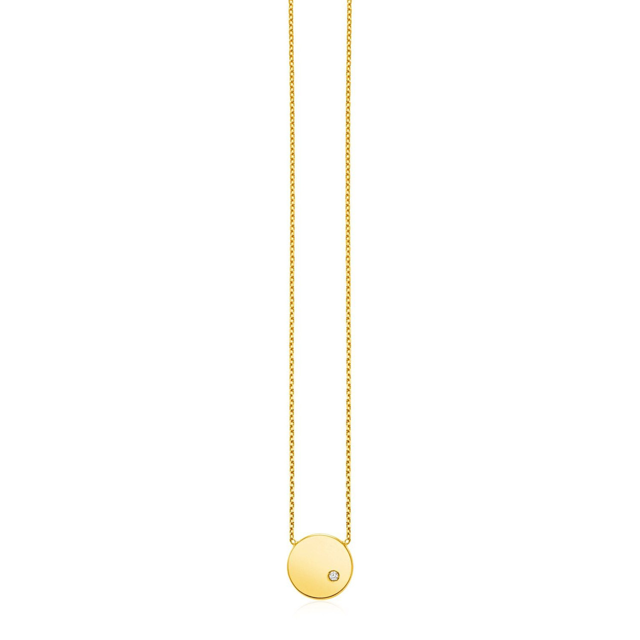 14k Yellow Gold Necklace with Polished Round Pendant with Diamond
