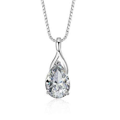 Angel Tears Drop Pendant Necklace for Women, Silver Plated Teardrop Crystal Necklace, Elegant Clavicle Jewelry Gift